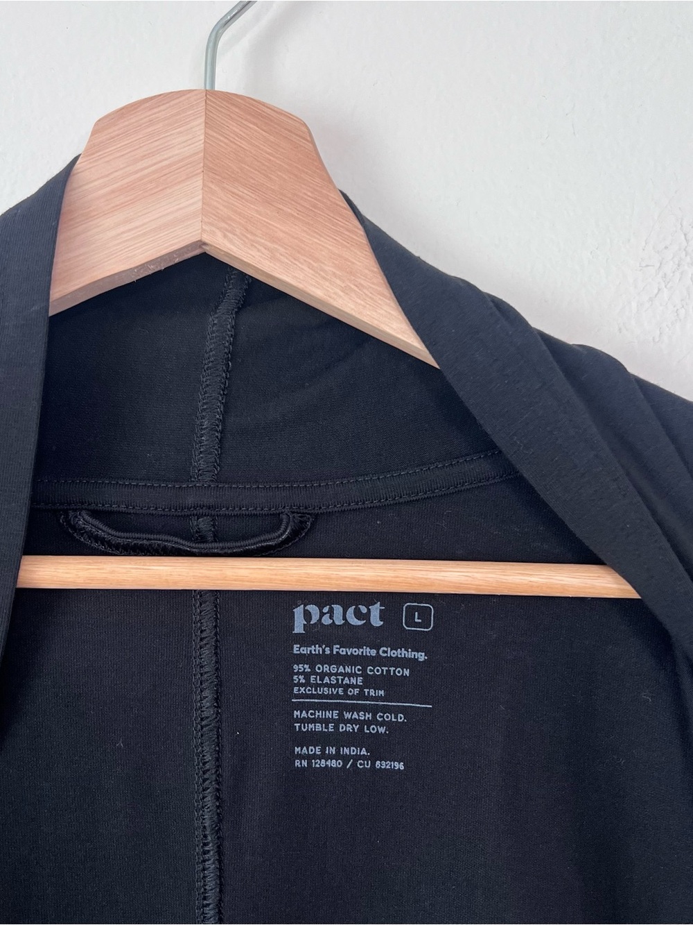 Pact Luxe Stretch Cardigan Size L Black Organic Cotton Jersey Long Open Front - Picture 3 of 5